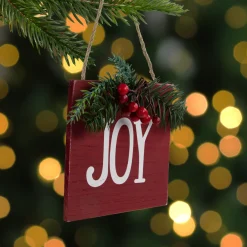 7" Hanging "JOY" Christmas Wall Decor with Pine and Berries