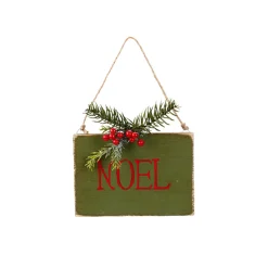 7" Hanging "NOEL" Christmas Wall Decor with Pine and Berries