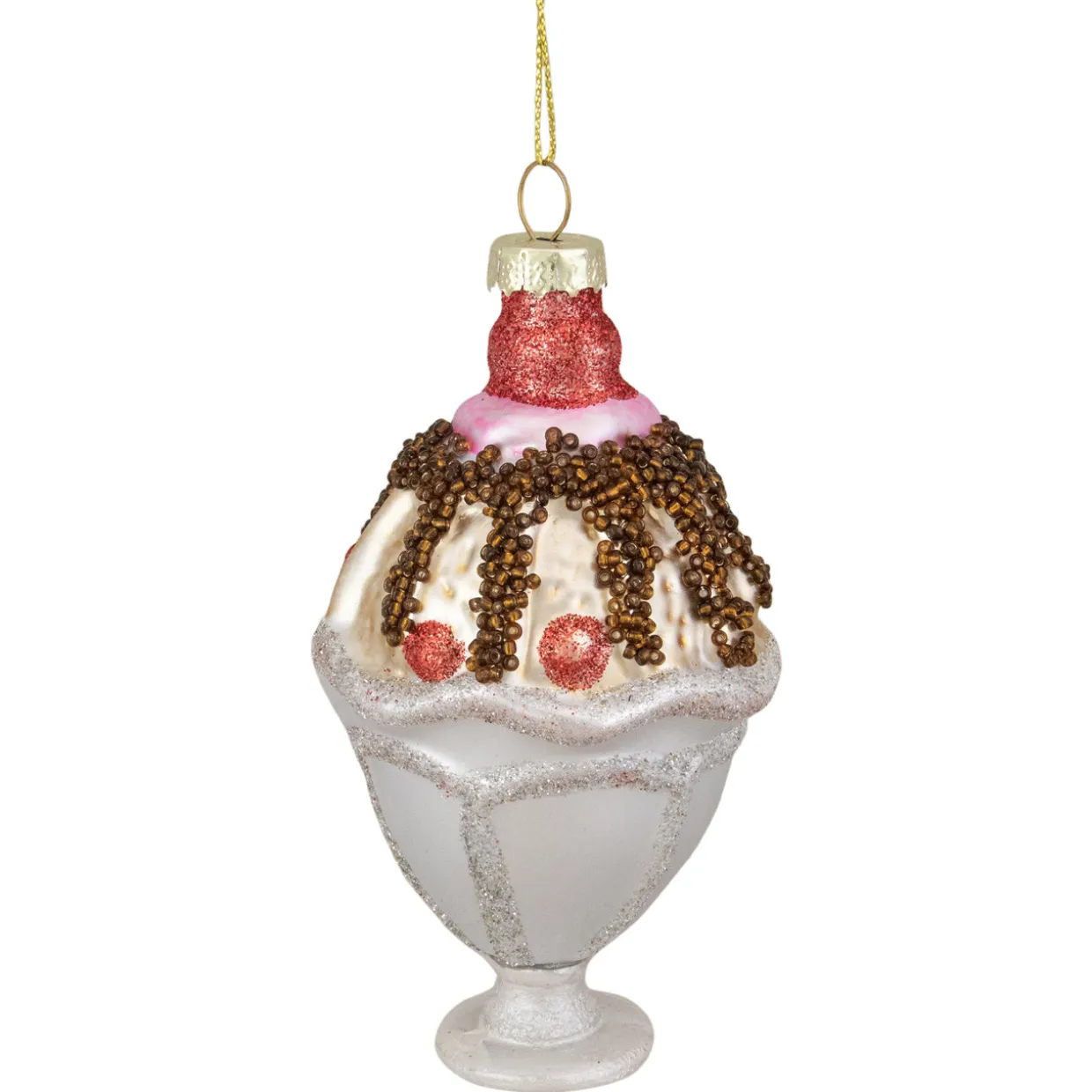 4.5" Ice Cream Sundae Beaded Glass Christmas Ornament