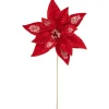 28" Icy Red Velvet Poinsettia Glittered Christmas Stem Spray
