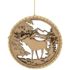 4.25 in Moose with Forest Trees Disk Christmas Ornament, Brown
