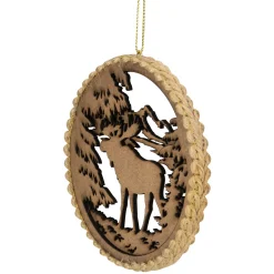4.25 in Moose with Forest Trees Disk Christmas Ornament, Brown