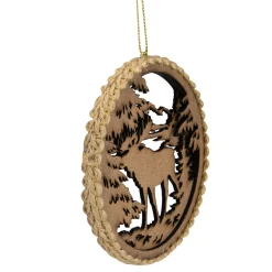 4.25 in Moose with Forest Trees Disk Christmas Ornament, Brown