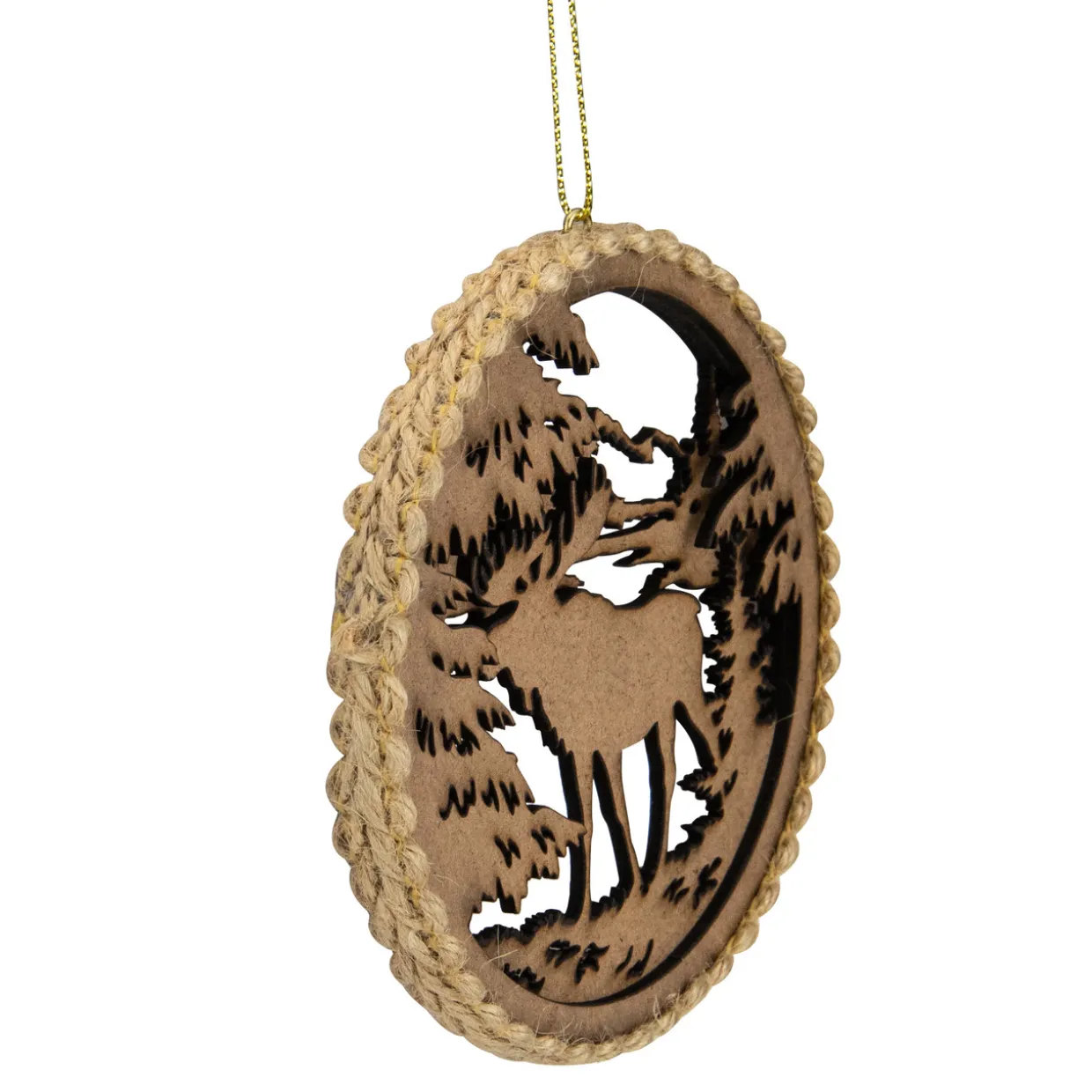 4.25 in Moose with Forest Trees Disk Christmas Ornament, Brown