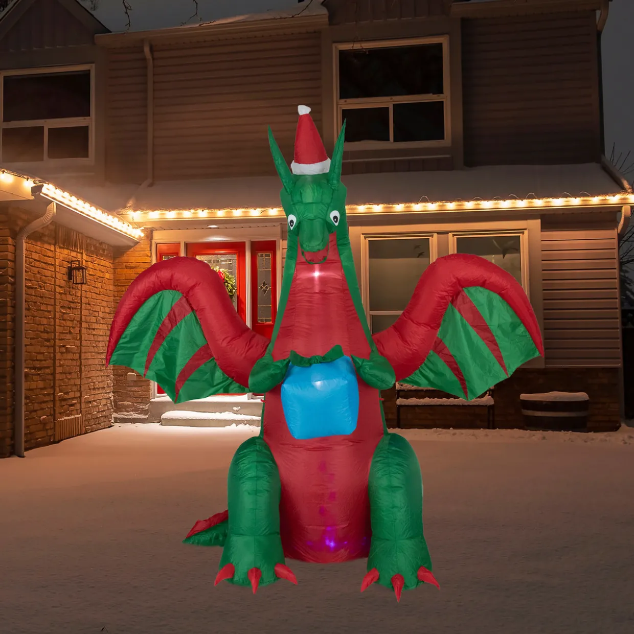 6' Inflatable LED Lighted Dragon with Gift Outdoor Christmas Decoration