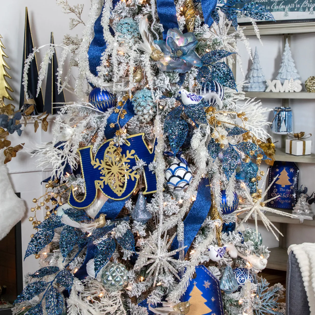 7" Iridescent Blue Artificial Magnolia Clip-On Christmas Ornament