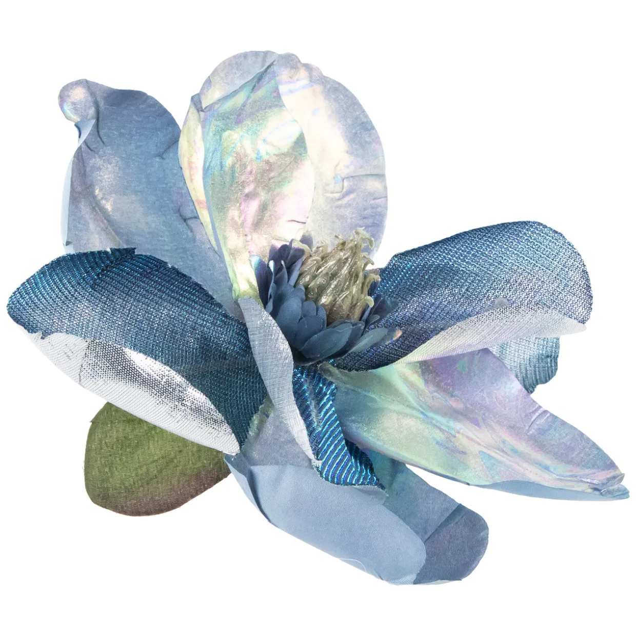 7" Iridescent Blue Artificial Magnolia Clip-On Christmas Ornament