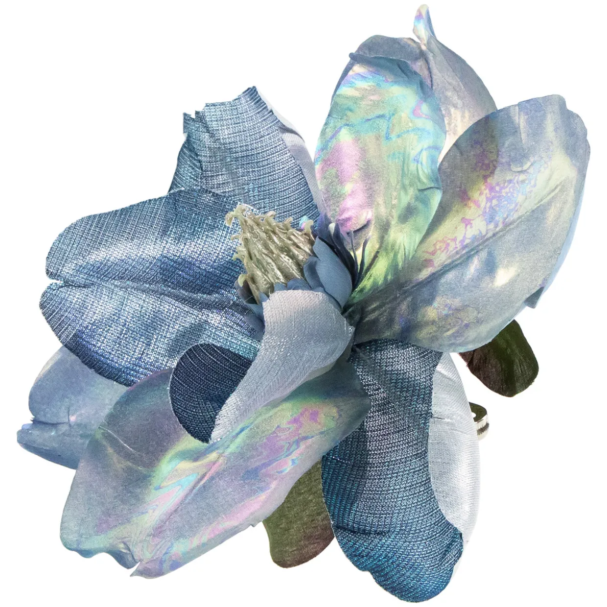 7" Iridescent Blue Artificial Magnolia Clip-On Christmas Ornament