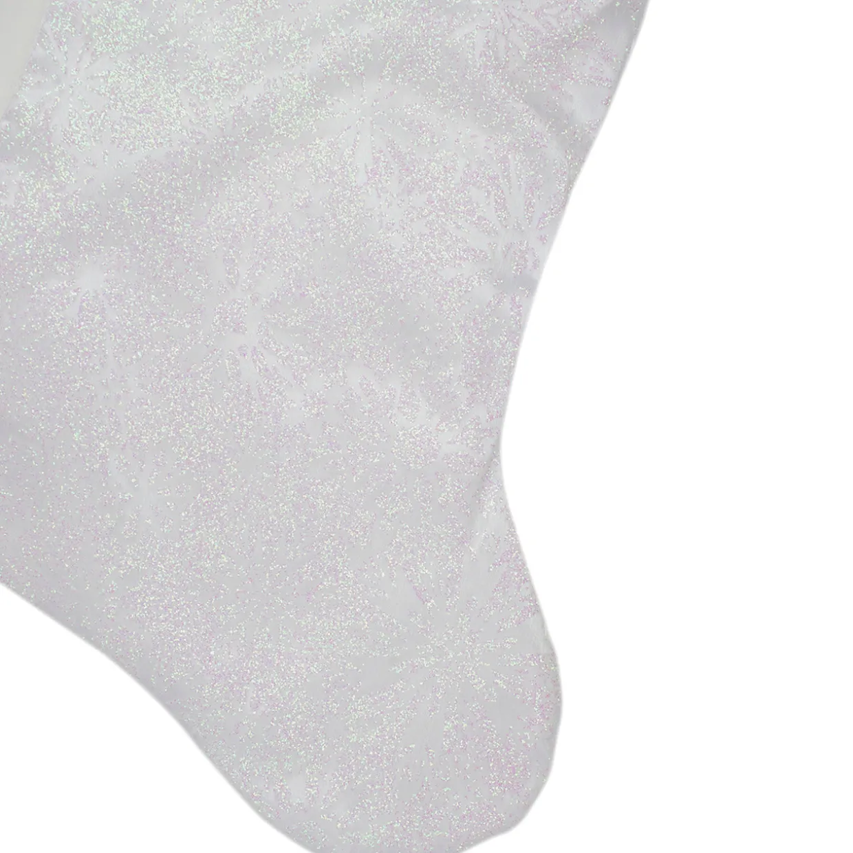 20.5" Iridescent Glitter Snowflake Print Christmas Stocking with Faux Fur Cuff