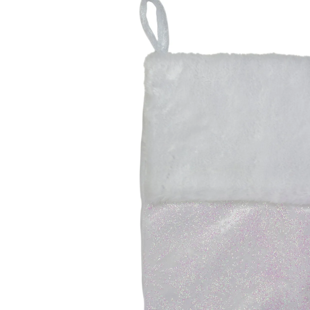 20.5" Iridescent Glitter Snowflake Print Christmas Stocking with Faux Fur Cuff