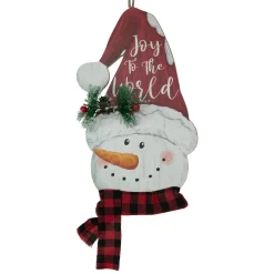 16.5" Joy to the World Snowman in Santa Hat Christmas Wall Decoration