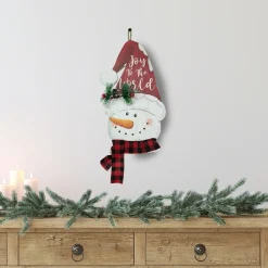 16.5" Joy to the World Snowman in Santa Hat Christmas Wall Decoration