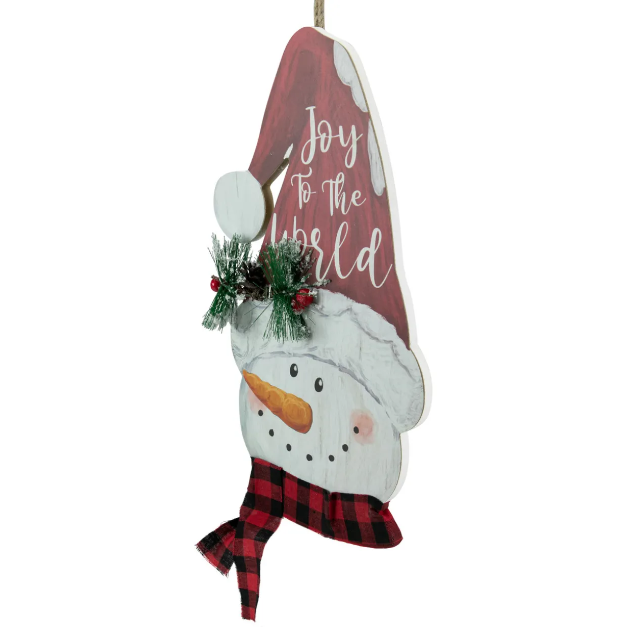 16.5" Joy to the World Snowman in Santa Hat Christmas Wall Decoration