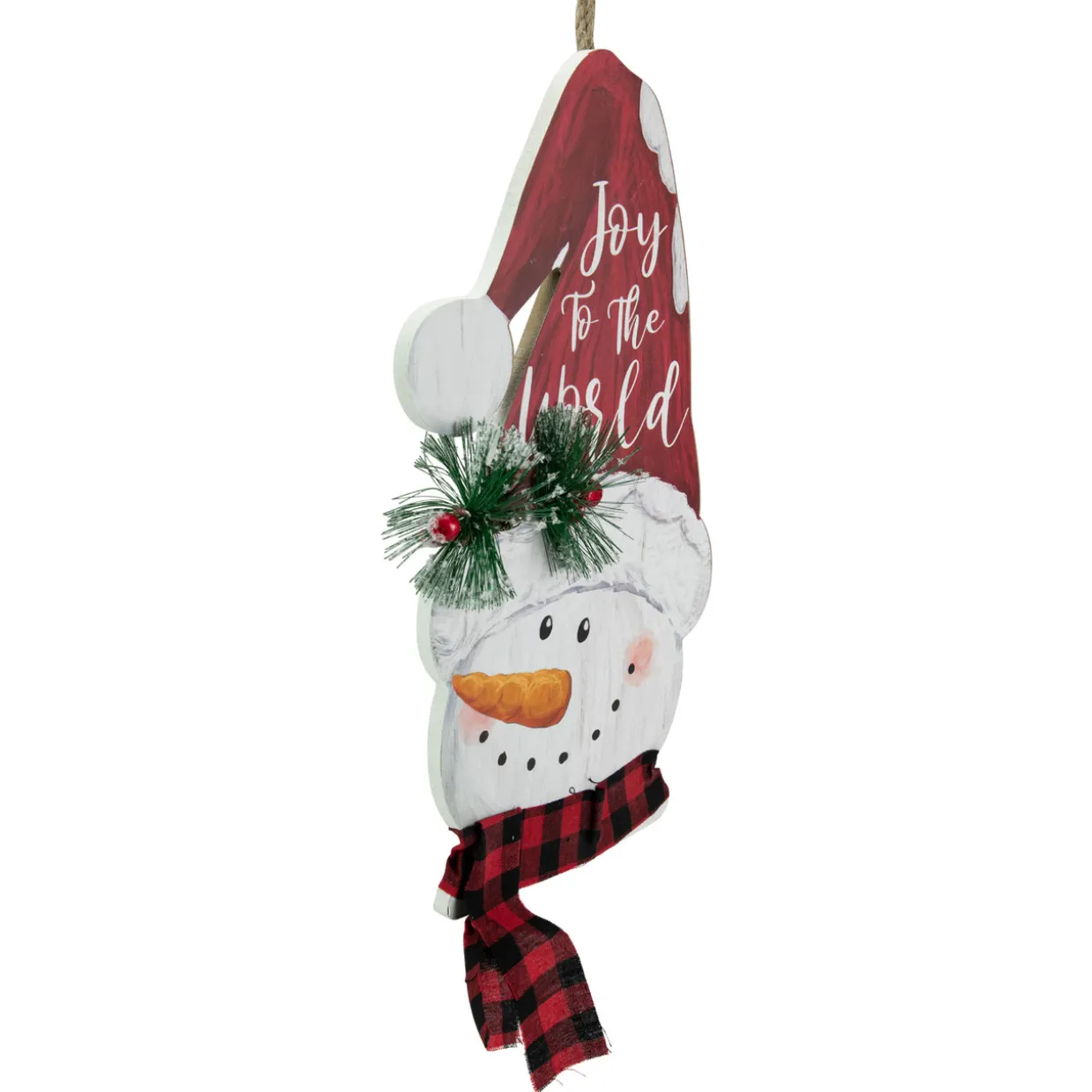 16.5" Joy to the World Snowman in Santa Hat Christmas Wall Decoration