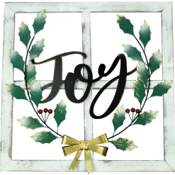 23.75" Joy Window Frame with Holly Christmas Wall Sign