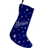 18" LED Blue Stocking "Believe" with White Snowflakes