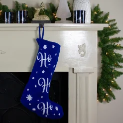 18" LED Blue Stocking "Ho, Ho, Ho" with White Snowflakes