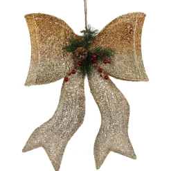 23" LED Lighted Champagne Gold Ombre Mesh Bow Christmas Decoration