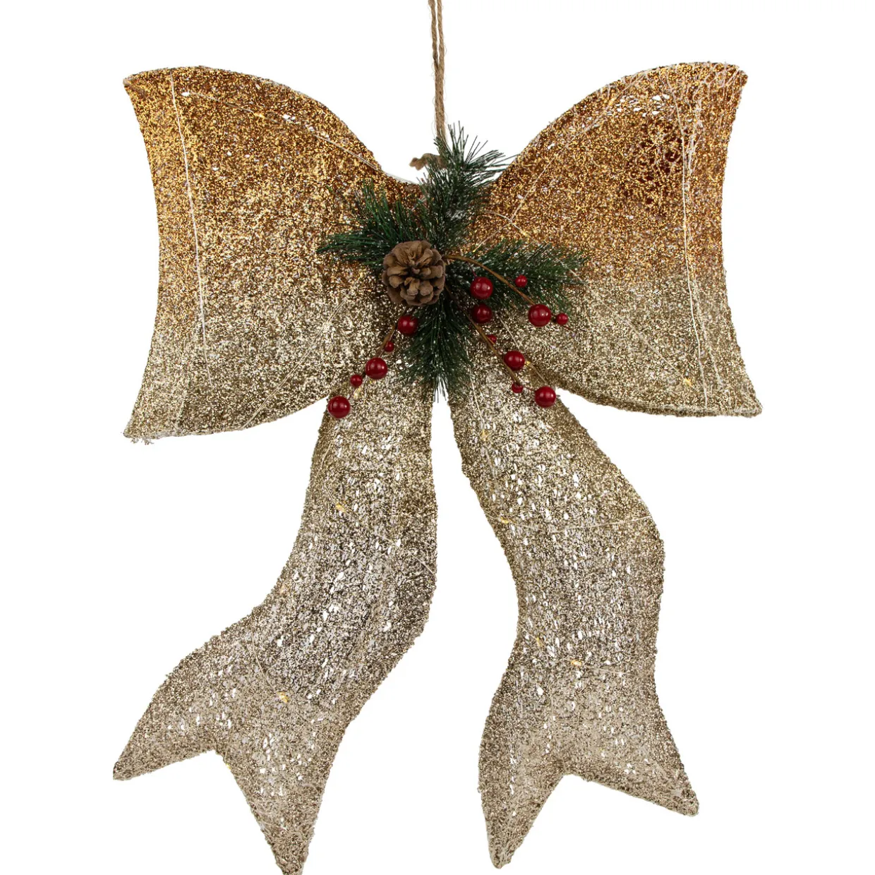 23" LED Lighted Champagne Gold Ombre Mesh Bow Christmas Decoration