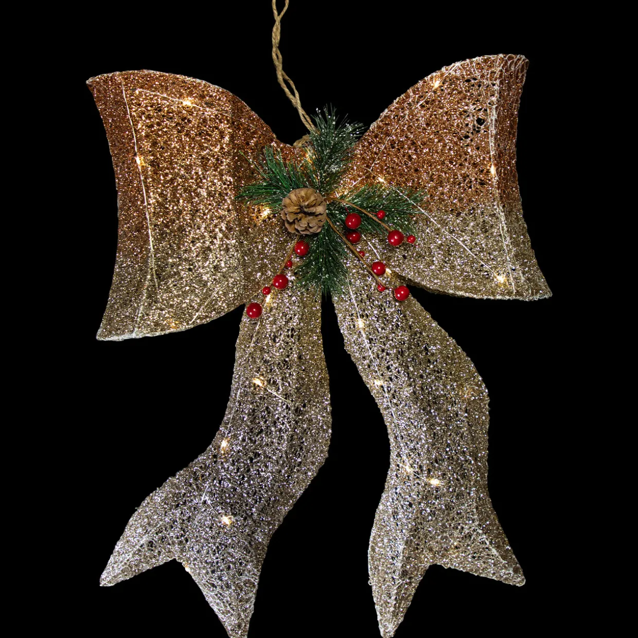 23" LED Lighted Champagne Gold Ombre Mesh Bow Christmas Decoration