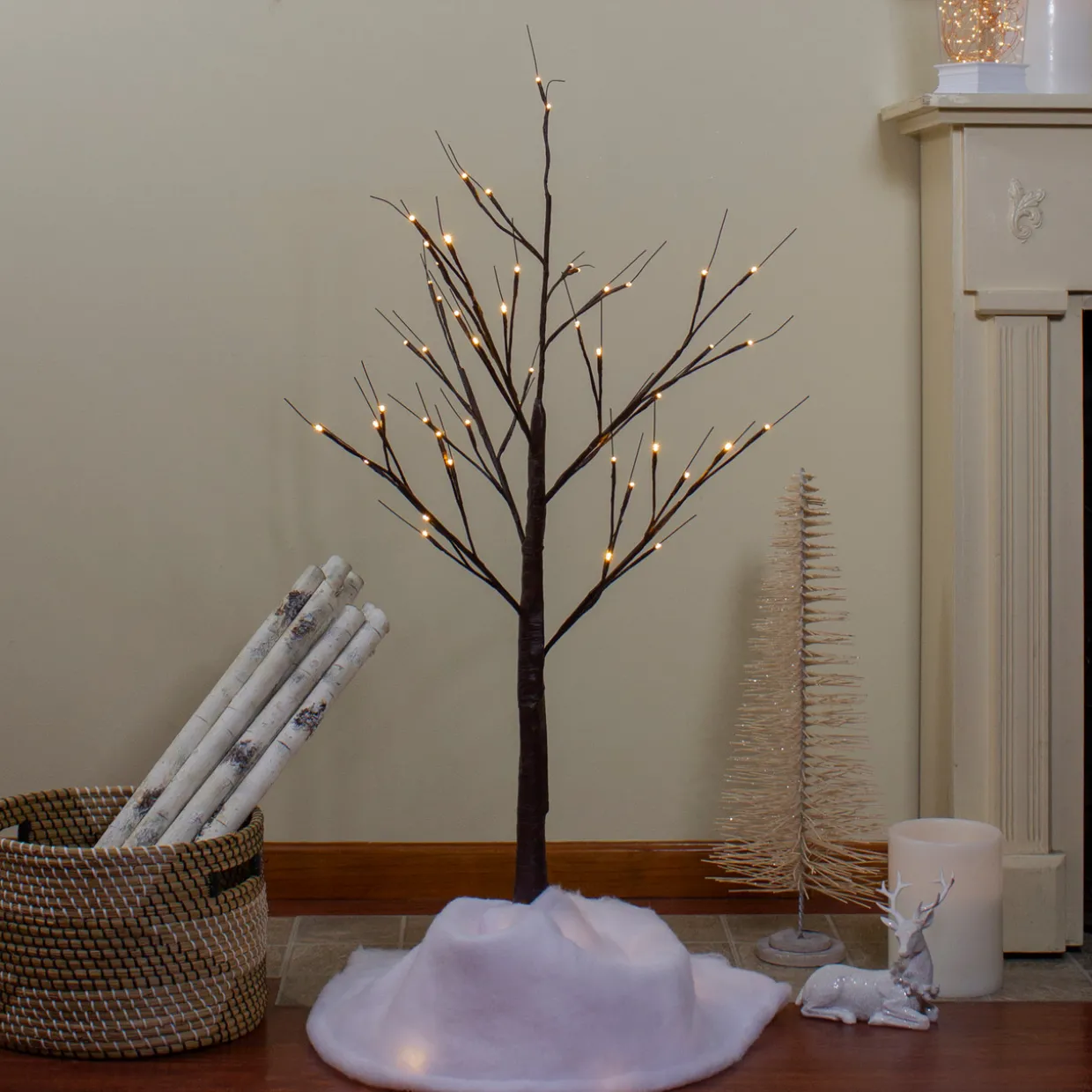 4' LED Lighted Christmas Brown Birch Twig Tree Outdoor Decoration - Warm White LIghts