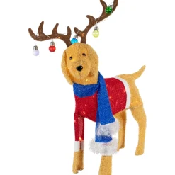 36.5" LED Lighted Dog Wearing Antlers Christmas Outdoor Yard Decoration