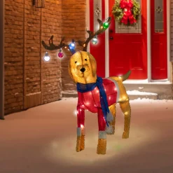 36.5" LED Lighted Dog Wearing Antlers Christmas Outdoor Yard Decoration
