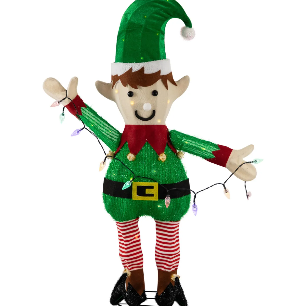 34.25" LED Lighted Elf Holding Christmas Lights Outdoor Yard Decoration