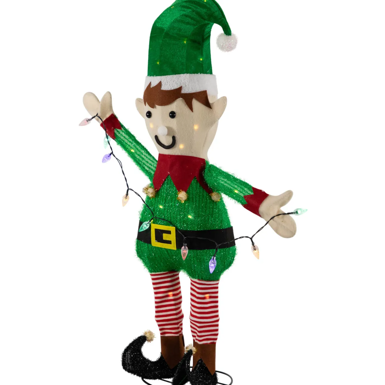 34.25" LED Lighted Elf Holding Christmas Lights Outdoor Yard Decoration
