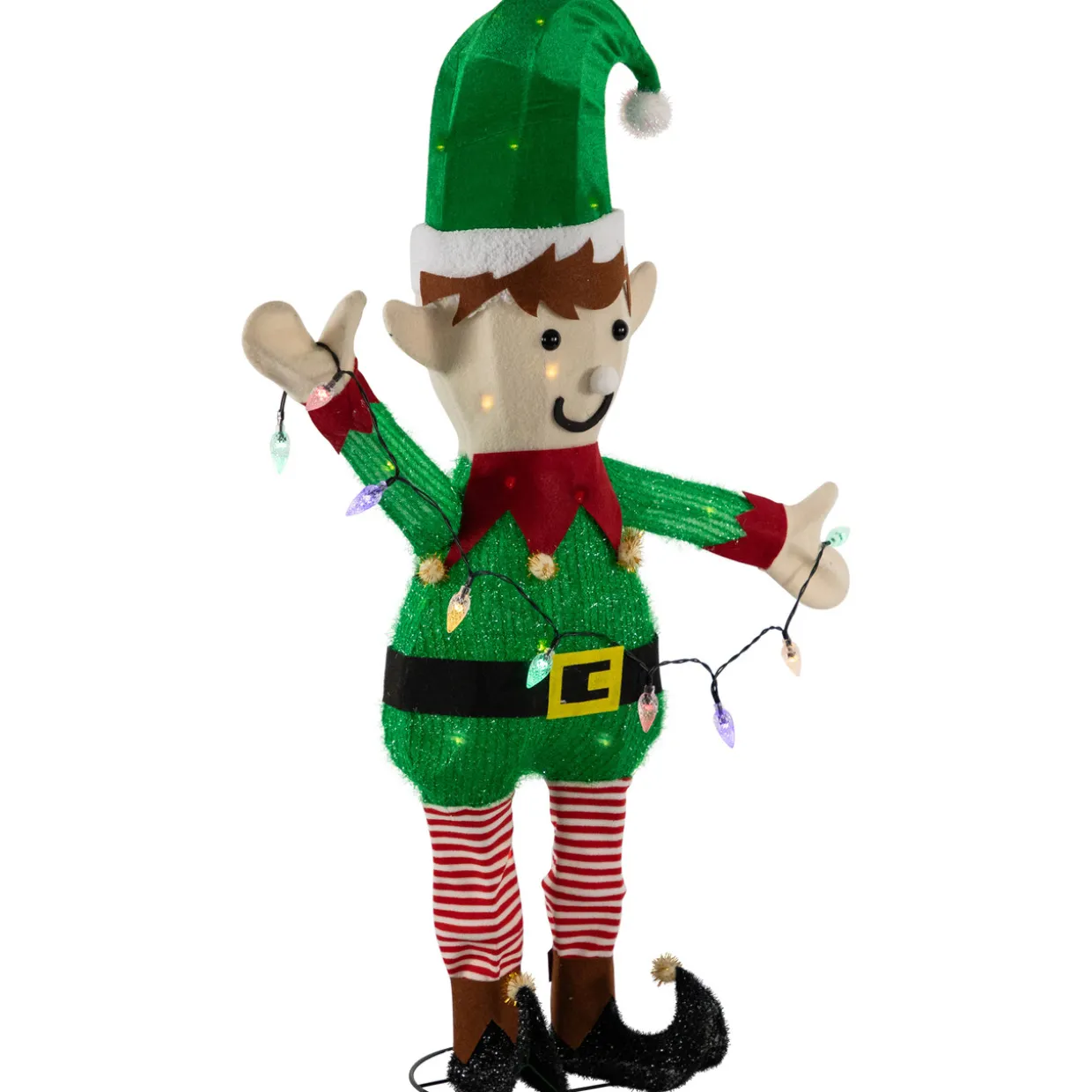 34.25" LED Lighted Elf Holding Christmas Lights Outdoor Yard Decoration