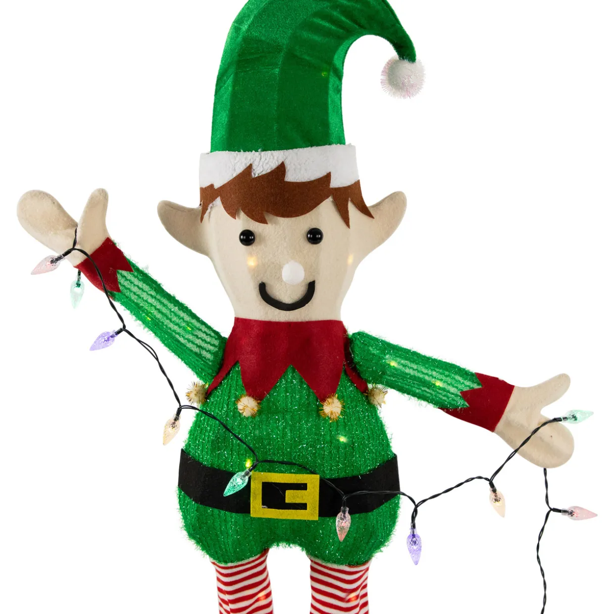 34.25" LED Lighted Elf Holding Christmas Lights Outdoor Yard Decoration