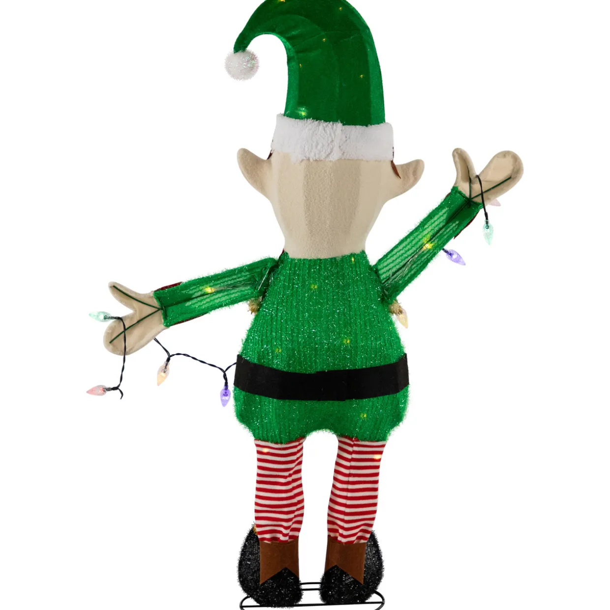 34.25" LED Lighted Elf Holding Christmas Lights Outdoor Yard Decoration
