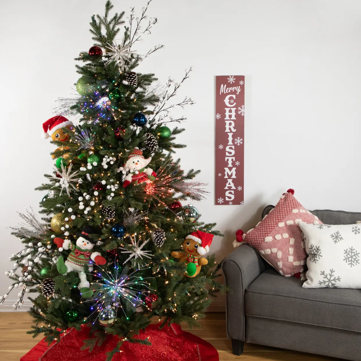 20" LED Lighted Firework Silver Branch Christmas Decoration - Red Lights