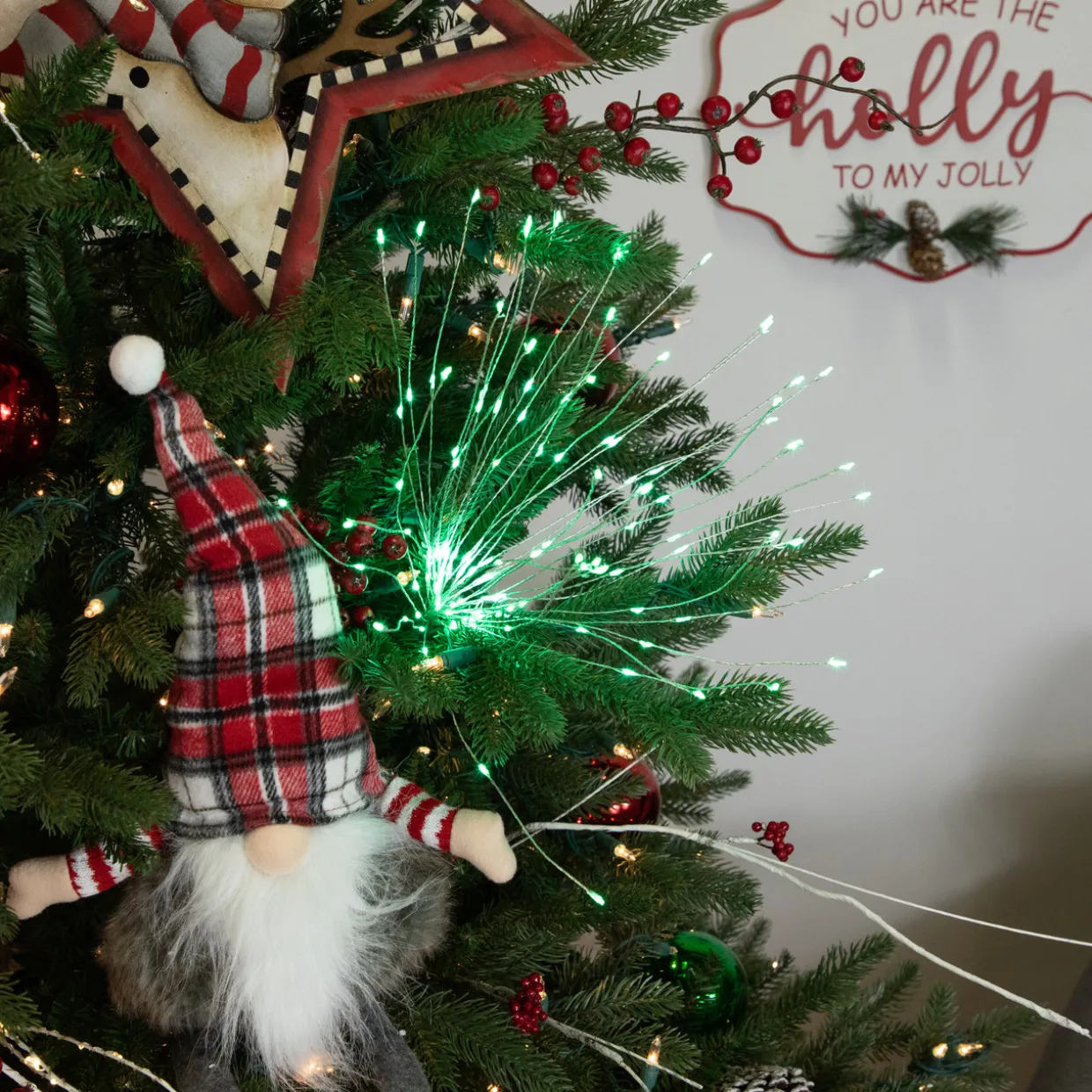 20" LED Lighted Firework Silver Branch Christmas Decoration - Green Lights