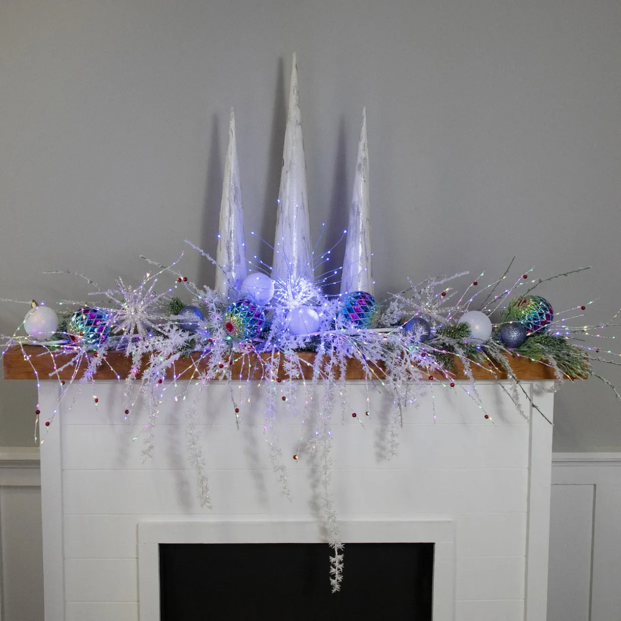 20" LED Lighted Firework Silver Branch Christmas Decoration - Blue Lights