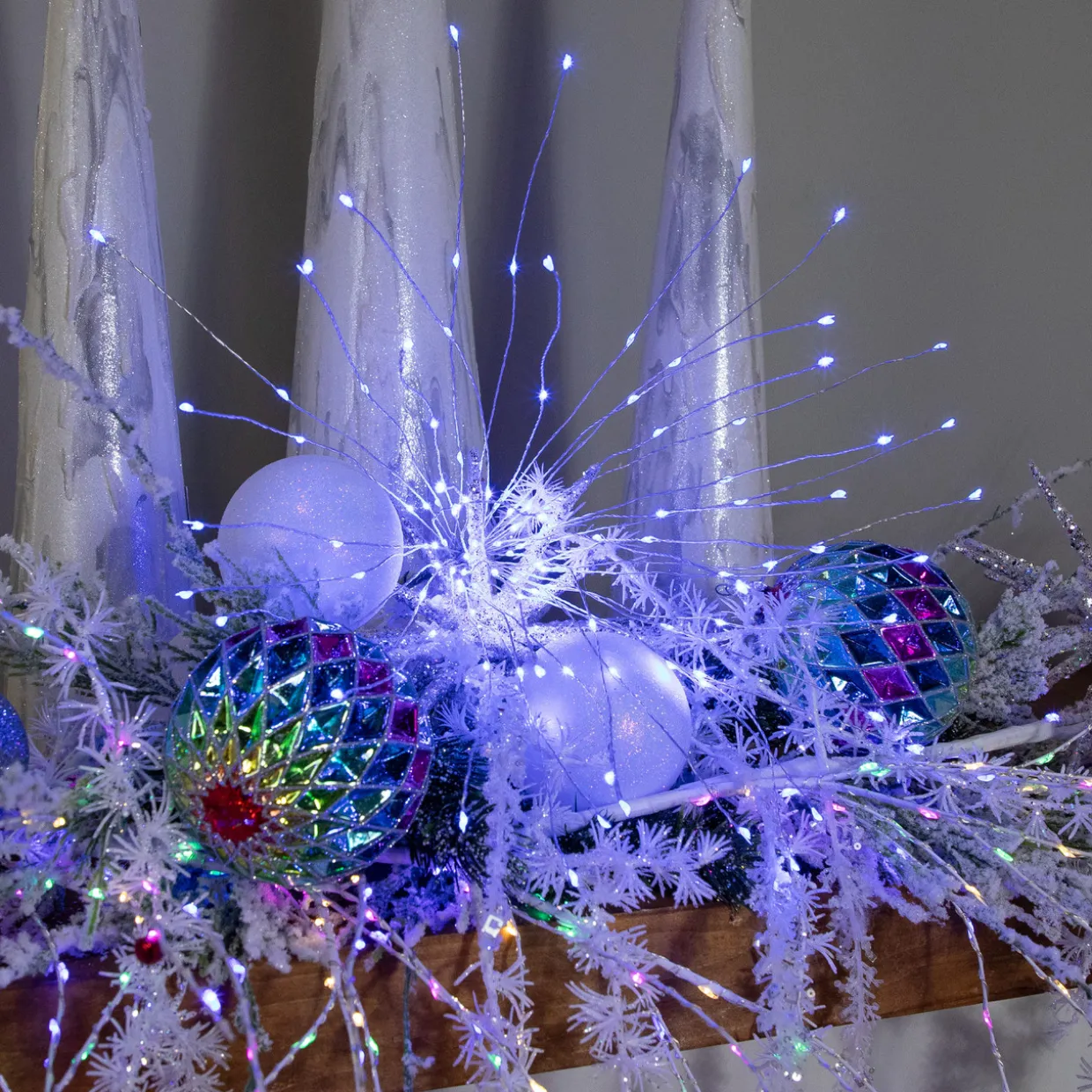 20" LED Lighted Firework Silver Branch Christmas Decoration - Blue Lights