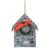 3.5" LED Lighted Galvanized House with Wreath Christmas Ornament