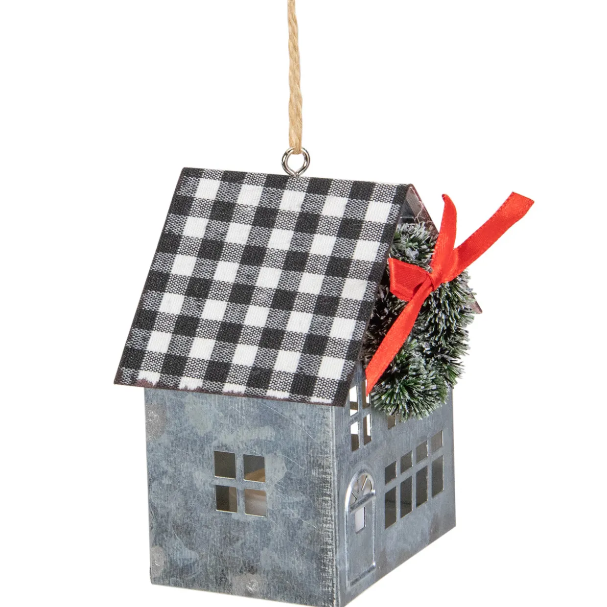 3.5" LED Lighted Galvanized House with Wreath Christmas Ornament