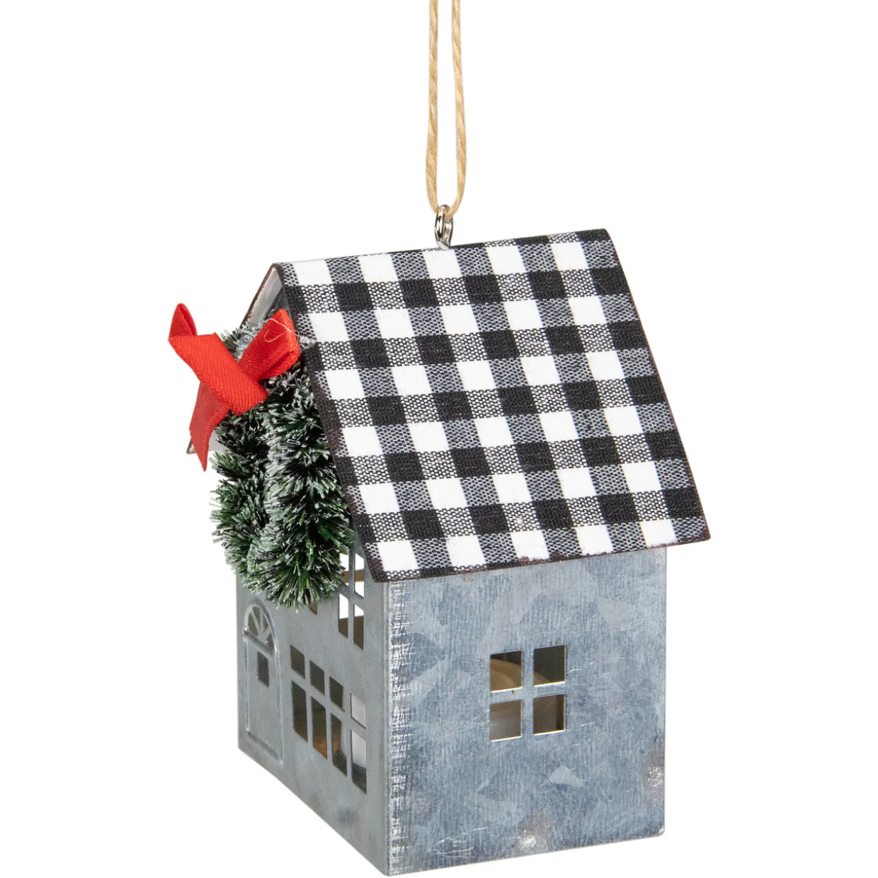 3.5" LED Lighted Galvanized House with Wreath Christmas Ornament
