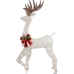 60" LED Lighted Glitter Reindeer with Red Bow Outdoor Christmas Decoration