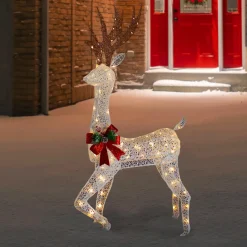 60" LED Lighted Glitter Reindeer with Red Bow Outdoor Christmas Decoration