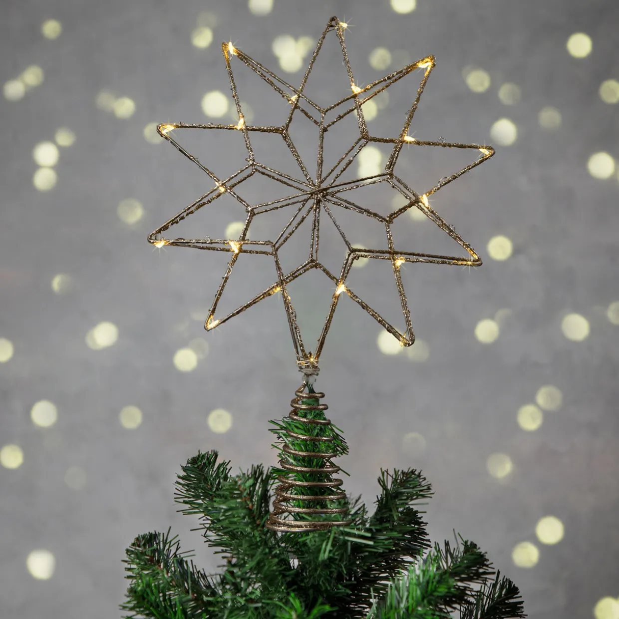 12" LED Lighted Glittered Gold Star Christmas Tree Topper, Warm White Lights
