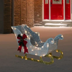 30.25" LED Lighted Glittery White Sleigh Outdoor Christmas Decoration