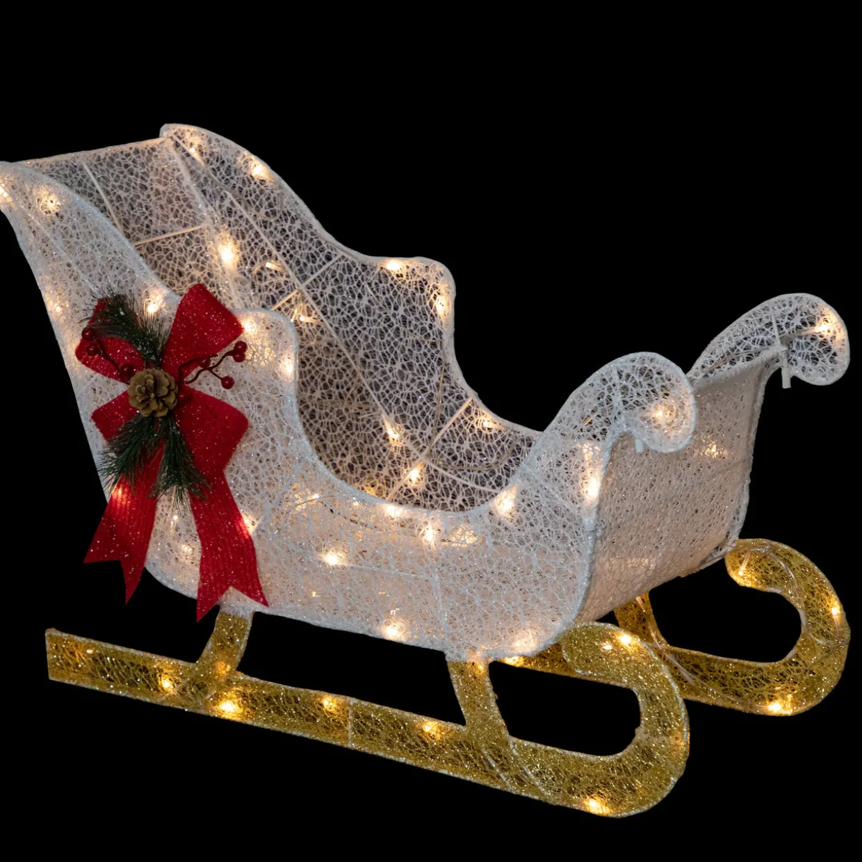 30.25" LED Lighted Glittery White Sleigh Outdoor Christmas Decoration