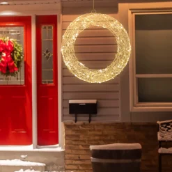 18" LED Lighted Gold Wire Wreath Outdoor Christmas Decoration