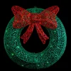 24" LED Lighted Green Glitter Wreath with Red Bow Outdoor Christmas Decoration