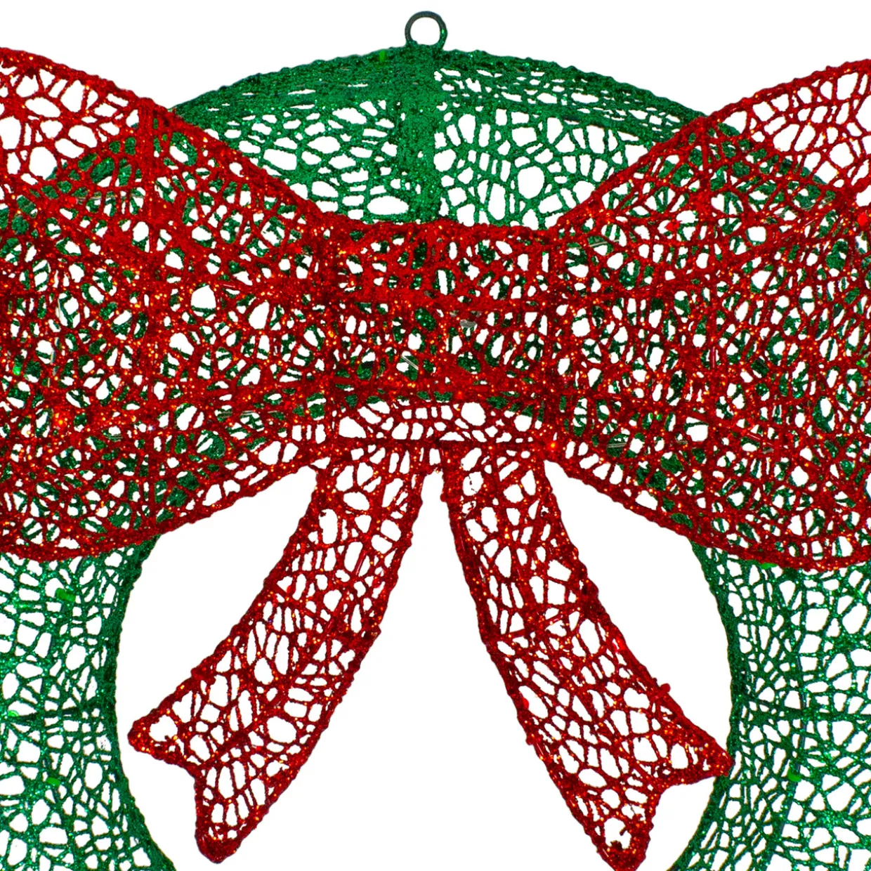24" LED Lighted Green Glitter Wreath with Red Bow Outdoor Christmas Decoration