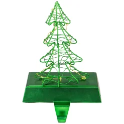 8" LED Lighted Green Wired Christmas Tree Stocking Holder