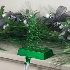 8" LED Lighted Green Wired Christmas Tree Stocking Holder