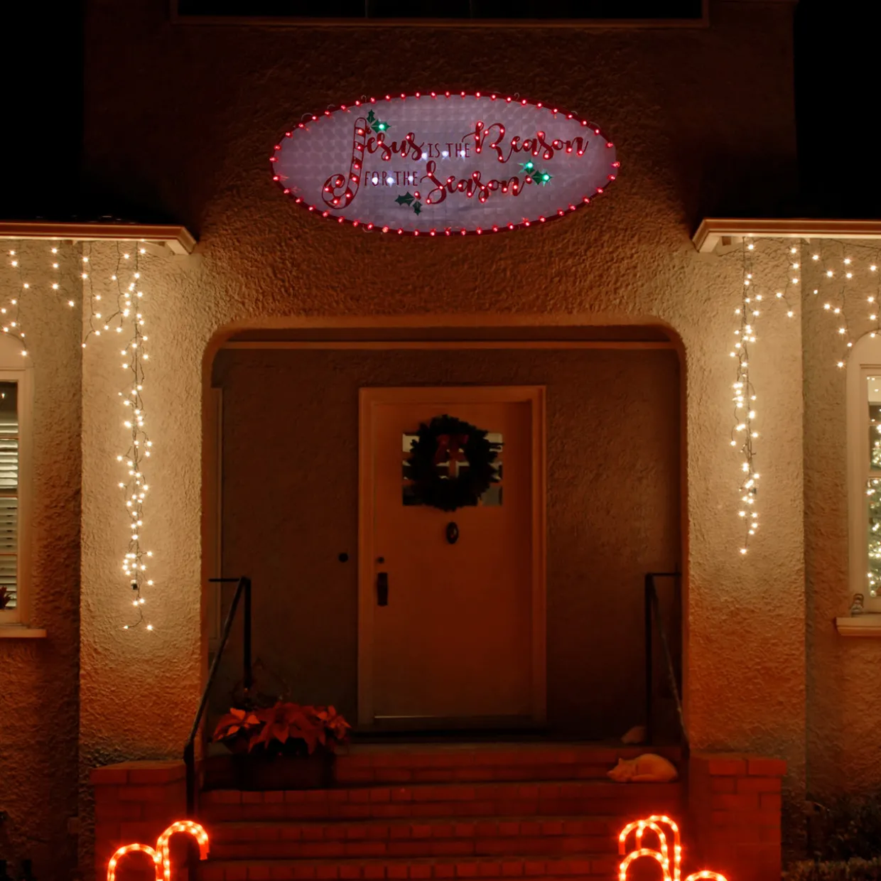 43" LED Lighted Holographic Jesus is the Reason Outdoor Christmas Sign